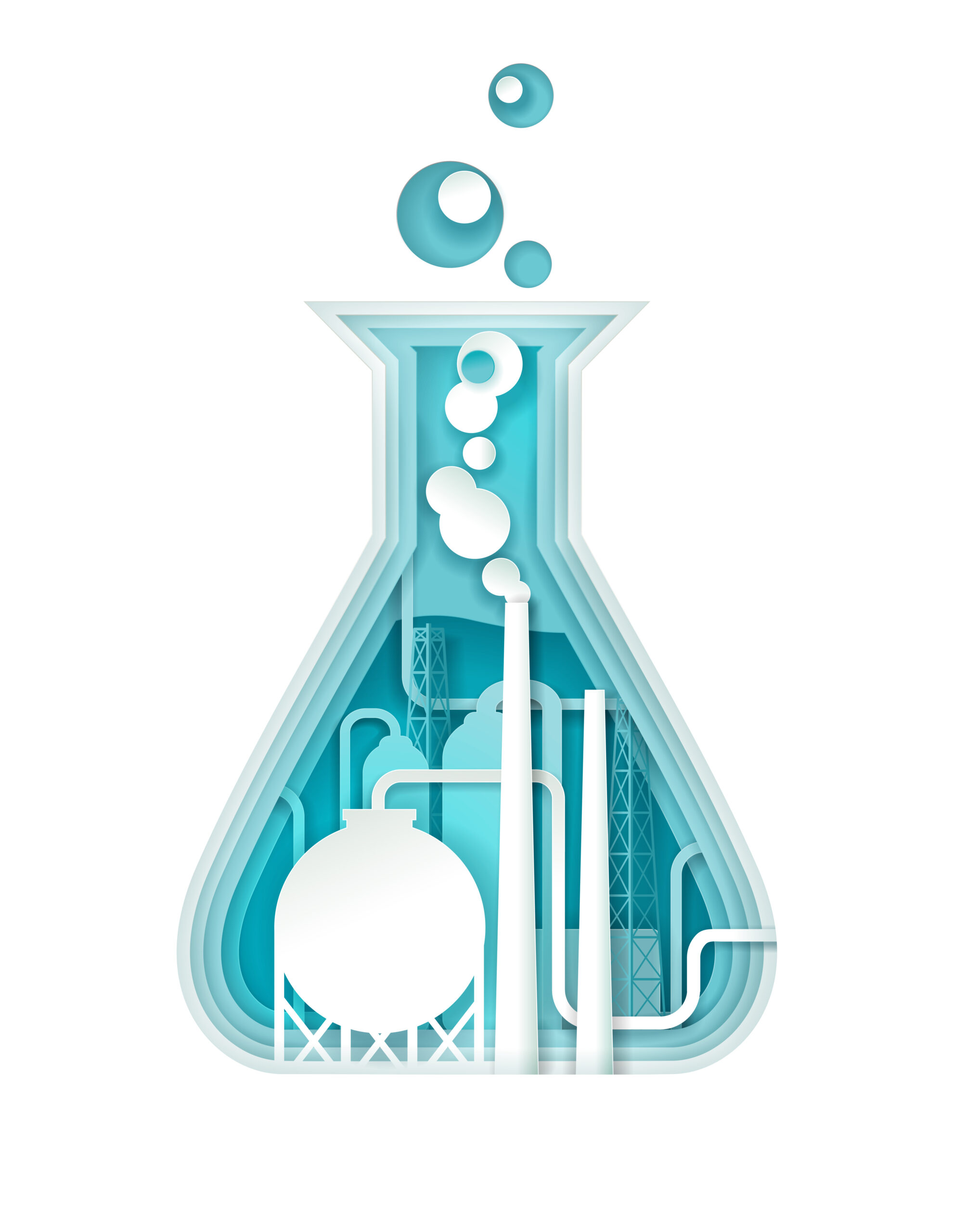 chemical industry plant vector paper art illustration